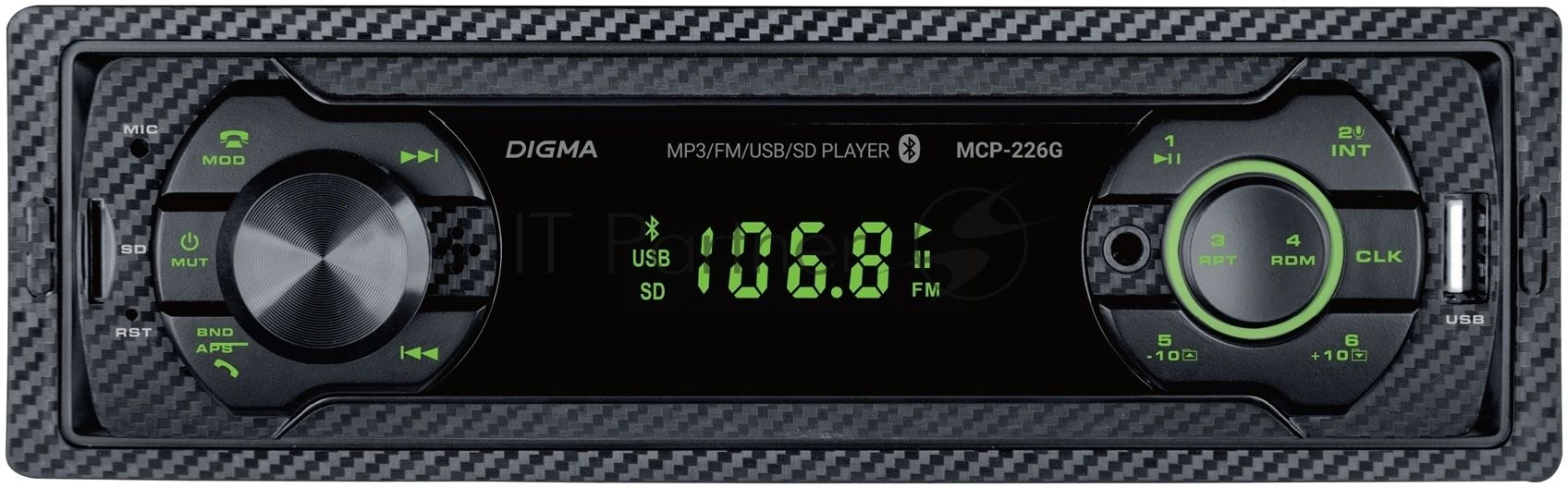Автомагнитола Digma MCP-226G, 1 DIN, USB Type-A, AUX