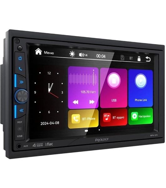 Автомагнитола Prology MPV-370, 2 DIN, 7", Bluetooth, USB Type-A, AUX, пульт ДУ