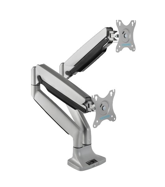 Кронштейн Kromax OFFICE-22 серебристый, 4 шт/уп. Кр. алюм. настол. для мон. 17"-35", max 2x15 кг, 6 ст св., нак. ±90°, пов. 360°, max VESA 100x100 мм.