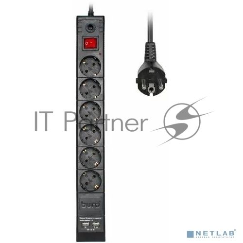 Сетевой фильтр Buro BU-SP1.8 USB 2A-B 1.8м (6 розеток) черный (коробка)
