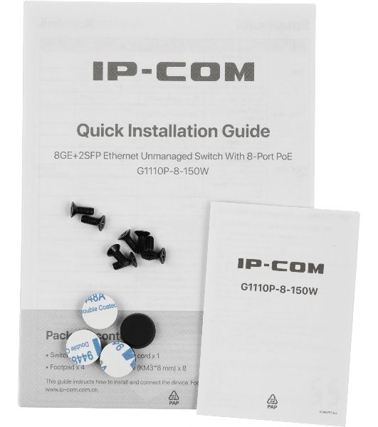 Коммутатор неуправляемый IP-COM G1110P-8-150W Ethernet 8GE+2SFP С 8-Портовым PoE