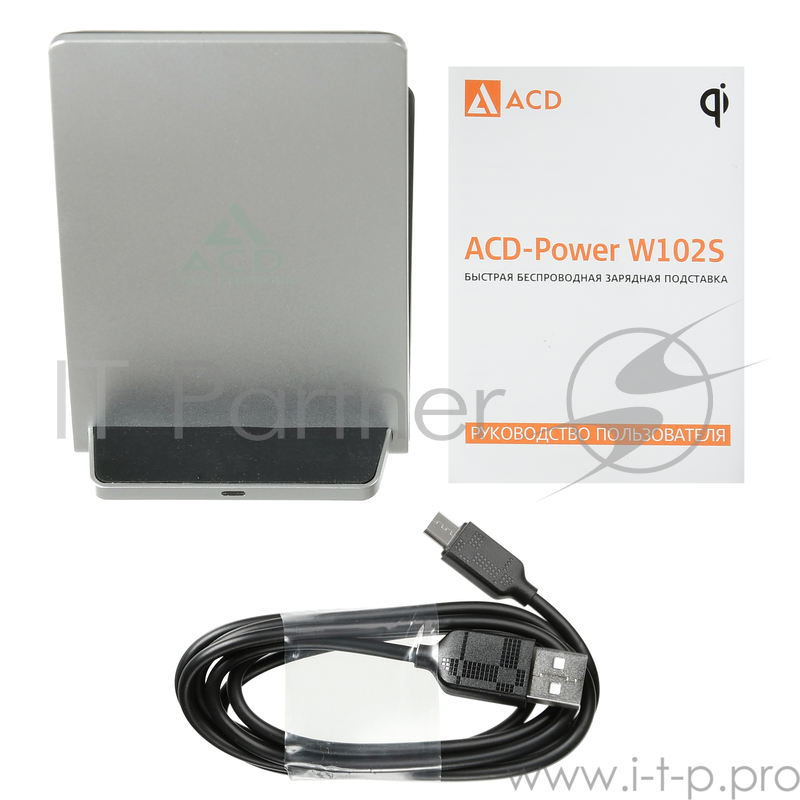 Сетевое зарядное устройство ACD-W102S-F1S 10Вт, беспроводная Qi, 2-катушки с QC, 5В/2А ~ 9В/1,8А RTL