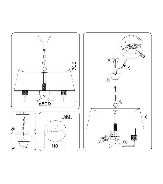 Люстра Ambrella light LH71211/5 CGD золото E14/5 max 40W D500*700