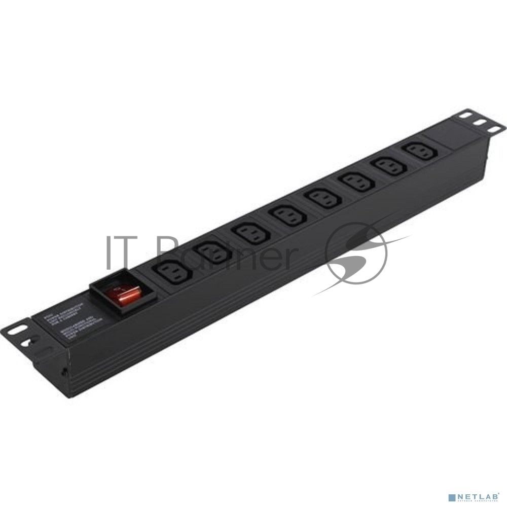 Блок розеток горизонтальный ExeGate ServerPro PDU-19H808 Al-8С13-C14-SW, 1U, Алюминий, 8 IEC 320 C13, С14, выкл. с подсветкой, черный
