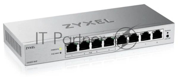 Коммутатор ZYXEL GS1200-8HPV3-EU0101F, 8×1 Гбит/с, 4×PoE+, 68 Вт, управляемый