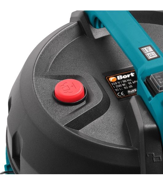 Строительный пылесос Bort BSS-1220 черный (93412598) 240/1200 Вт, уборка сухая/влажная, пылесборник мешок/контейнер, 20 л