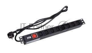 Блок ITK PH12-8C131 PDU 8 розеток C13 с LED выкл,1U, шнур 2м вилка нем.ст