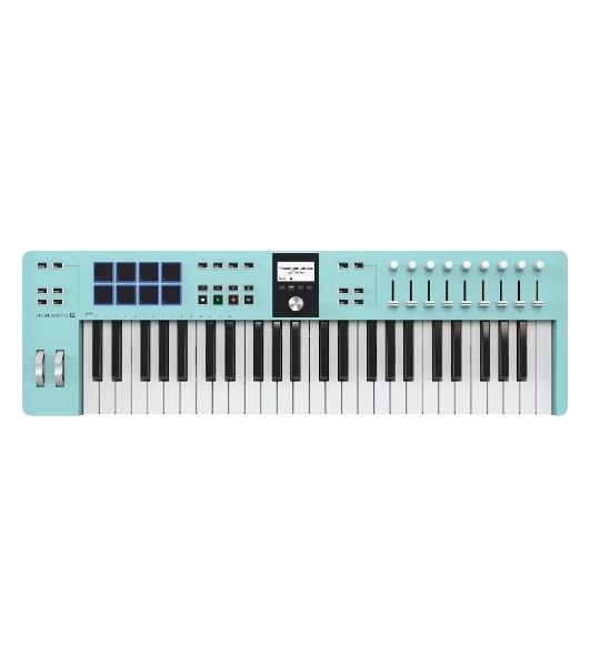 Клавиатура MIDI 231524 Arturia KeyLab Essential 49 mk3 Aquamarine 49 клавиш, LCD дисплей, 9 энкодеров, 8 пэдов, 9 фейдеров, 12 кнопок управления, колеса высоты тона и модуляции, 1/4" Jack вход для педали, MIDI выход, Type-C