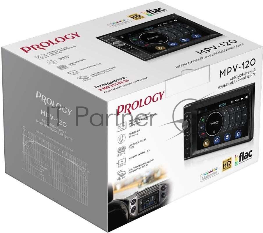 Автомагнитола Prology MPV-120, 2 DIN, 6.2", Bluetooth, USB Type-A, AUX, пульт ДУ