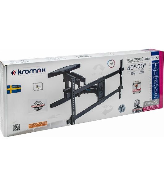Кронштейн для телевизора Kromax ATLANTIS-65 черный 40"-90" макс.45кг настенный поворотно-выдвижной и наклонный