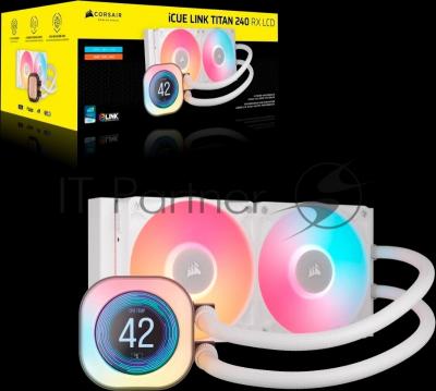 Система жидкостного охлаждения Water Cooling System Corsair iCUE LINK TITAN 240 RX LCD (240мм, белый, RGb/Fans: 2x120мм, 73.5CFM, 36dBA, 2100RPM/S: 1851, 1700, AM5, AM4)