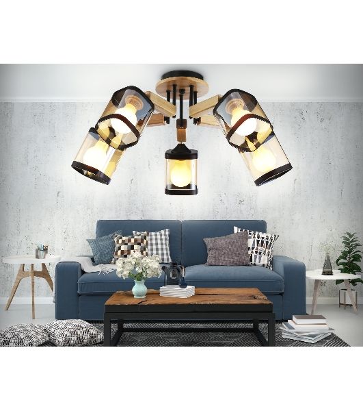 Светильник Ambrella light TR9529/5 BK/GD/TI черный/золото/янтарь E27*5 max 40W D670*260