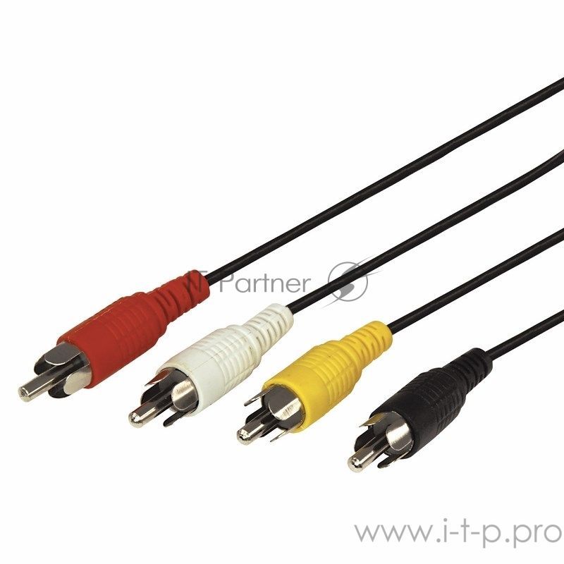 Шнур Rexant 4 RCA - 4 RCA, 3 м, черный (10 шт./уп.)