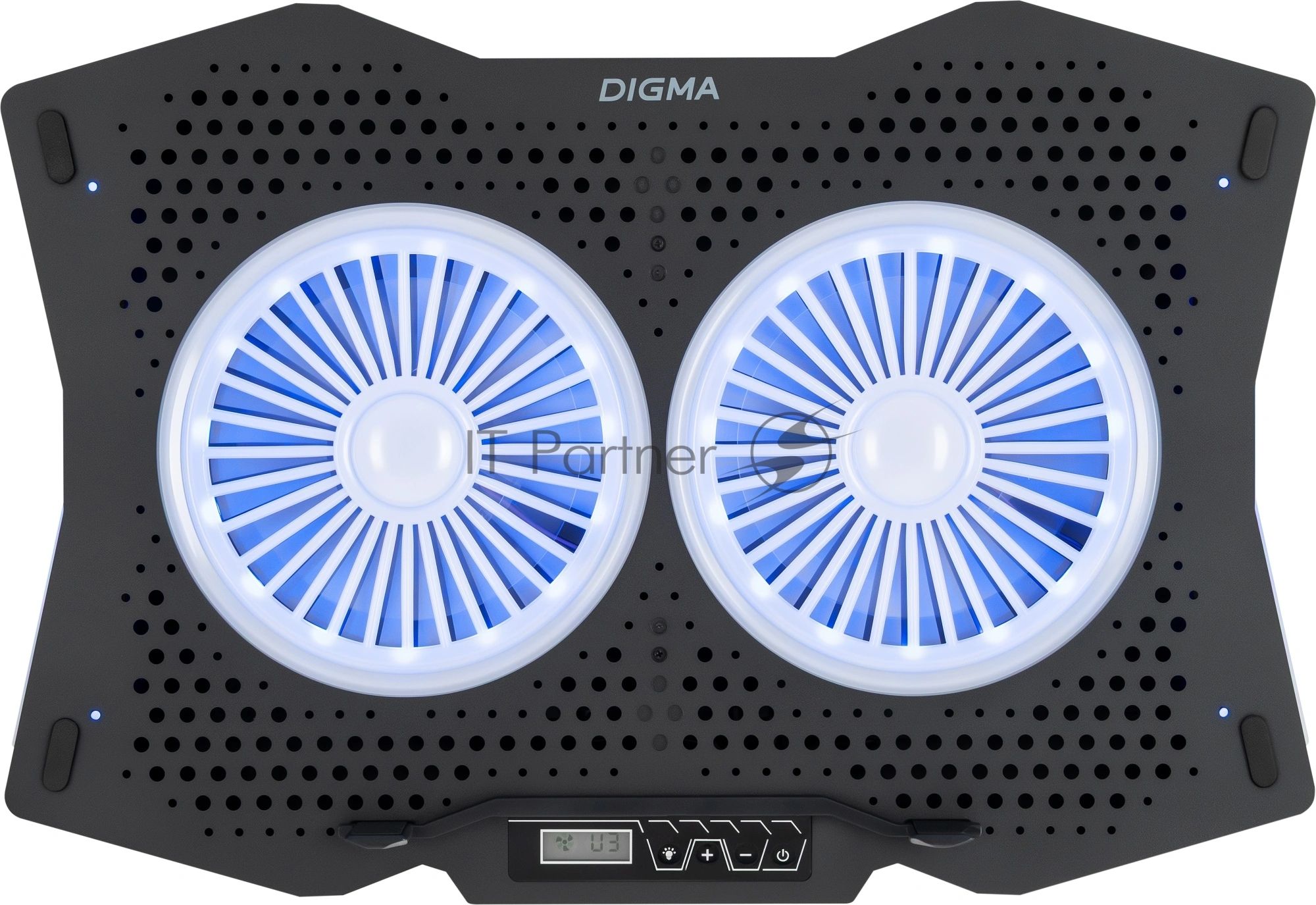 Подставка для ноутбука Digma D-NCP180-2x110RGb 18" 410x280x34мм 20дБ 2xUSB 2x 110ммFAN 700г Fan-control пластик ABS черный