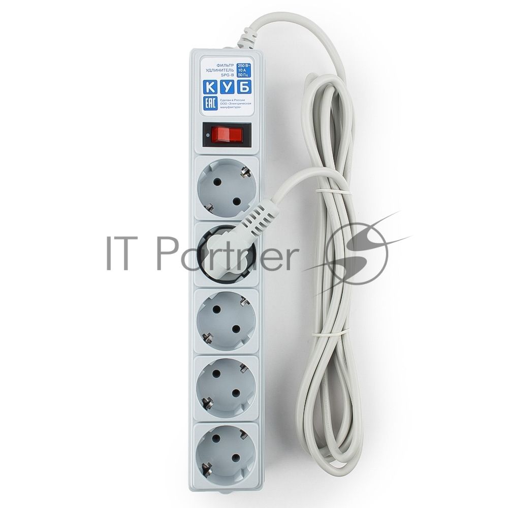 Фильтр-удлинитель Power Cube B 3,0 м 5 розеток (серый) 10А/2,2 кВт