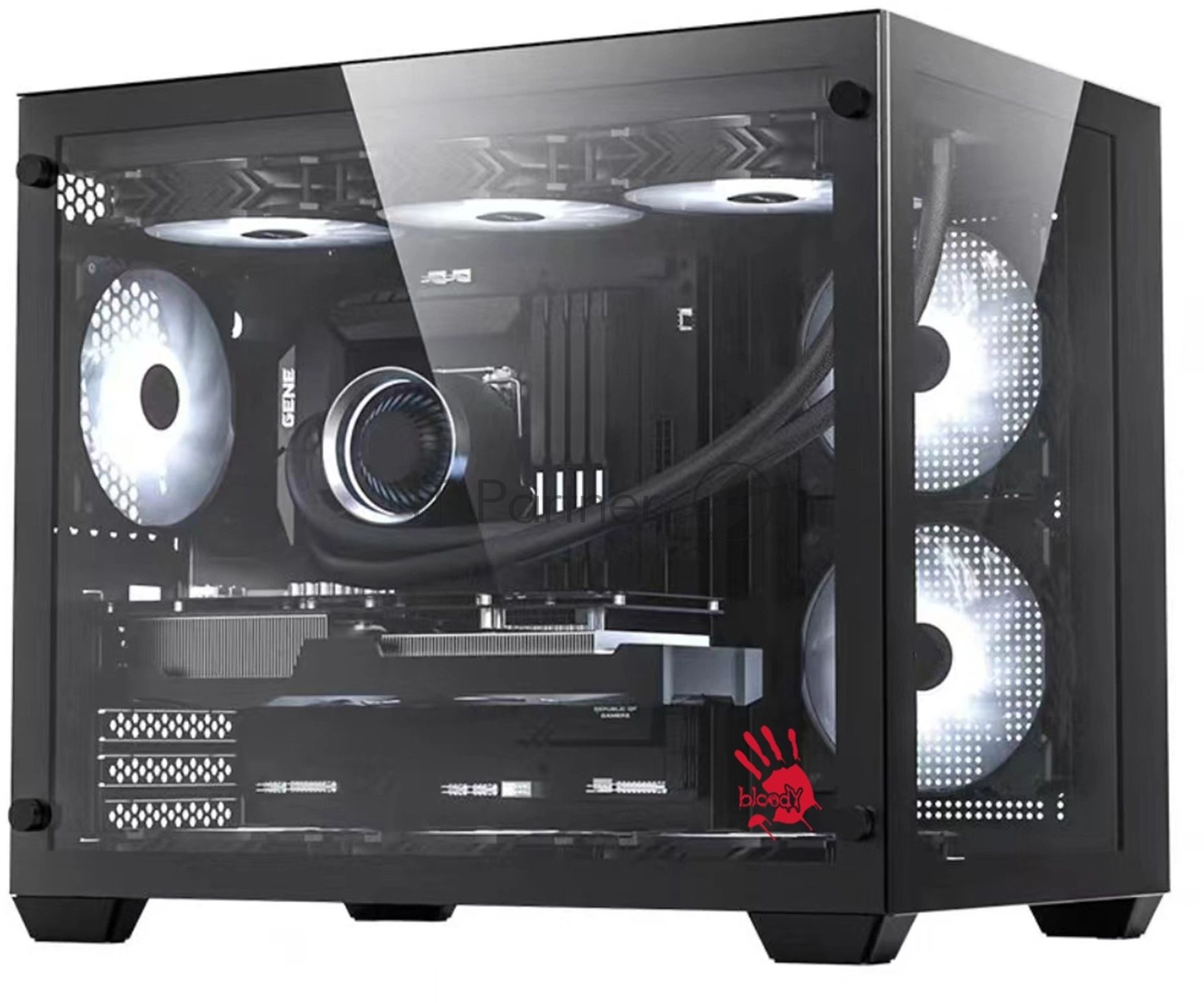 Компьютерный корпус Bloody BD-CC108 черный без БП mATX 9x120мм 2xUSB 3.0 audio bott PSU