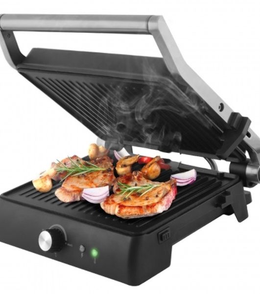 Электрический пресс-гриль Endever Grillmaster 225, серебристый/черный, 2300 Вт, терморегулятор, размер пов-ти 28х17 см