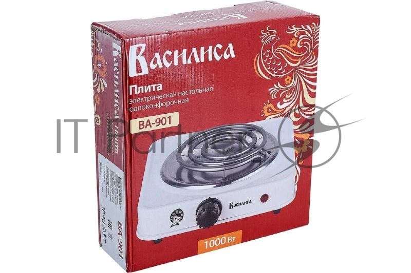 Плита настольная электрическая ВАСИЛИСА ВА-901 спираль одноконфорочная белая 1000 Вт (РОССИЯ)