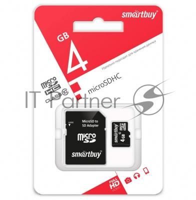 Флеш карта microSD 4Gb Smartbuy microSDHC Class 10 (SD адаптер)