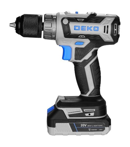 Дрель-шуруповерт Deko DKCD20V ONE+, 20 В, 2 Ач, 45 Нм, щеточный