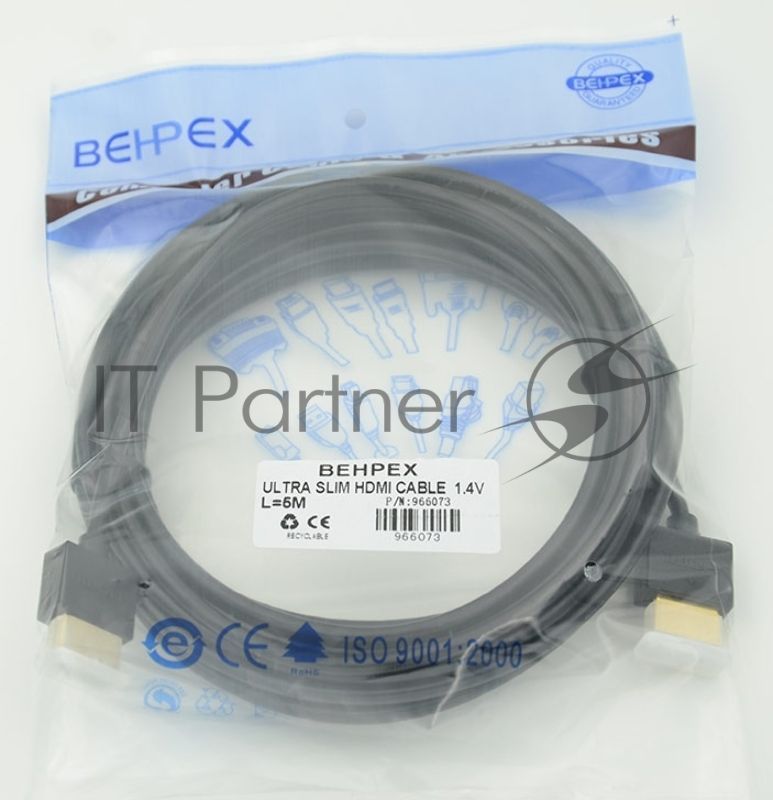 Кабель HDMI Behpex Gold Plated Connector, Ver1.4, Ultra Slim HDMI(19pin)/HDMI(19pin) (5м) феррит.кольца позолоченные контакты