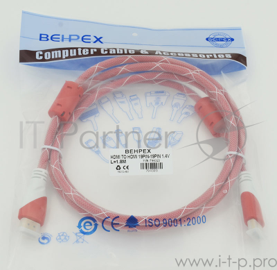Кабель HDMI Ver.1.4 Red jack HDMI19 (m)/HDMI19 (m) 1.8м феррит.кольца позолоченные контакты