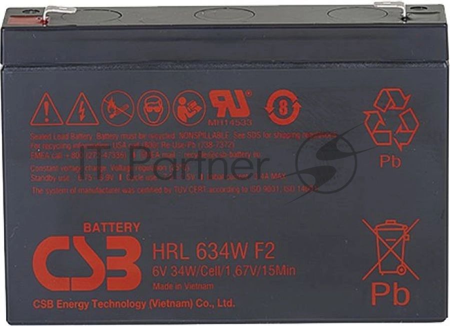 Аккумулятор 6V 9Ah CSB HRL634W (HRL634WF2FR) клеммы F2, огнеупорные