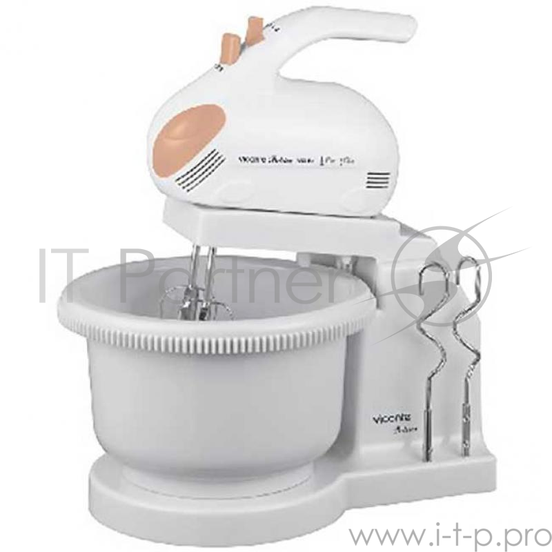 Миксер Viconte VC-354 Patrice с вращающейся чашей, 350W, 5 скоростей работы, кнопка извлечения насадок, двойной набор насадок: два венчика для взбивания яиц и кремов, две насадки для размешивания тяжелого теста, смешивание жидкостей, замешивание теста, пр
