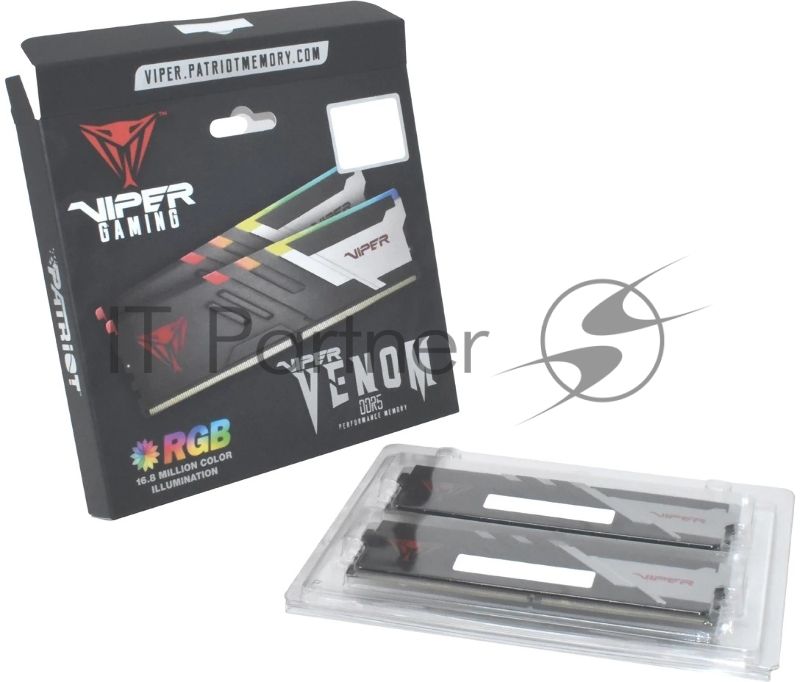 Оперативная память Patriot Memory Viper Venom, DDR5, 64GB (2x32GB), 6000 MHz, CL30, DIMM, с радиаторами, RGB, серебристый/черный
