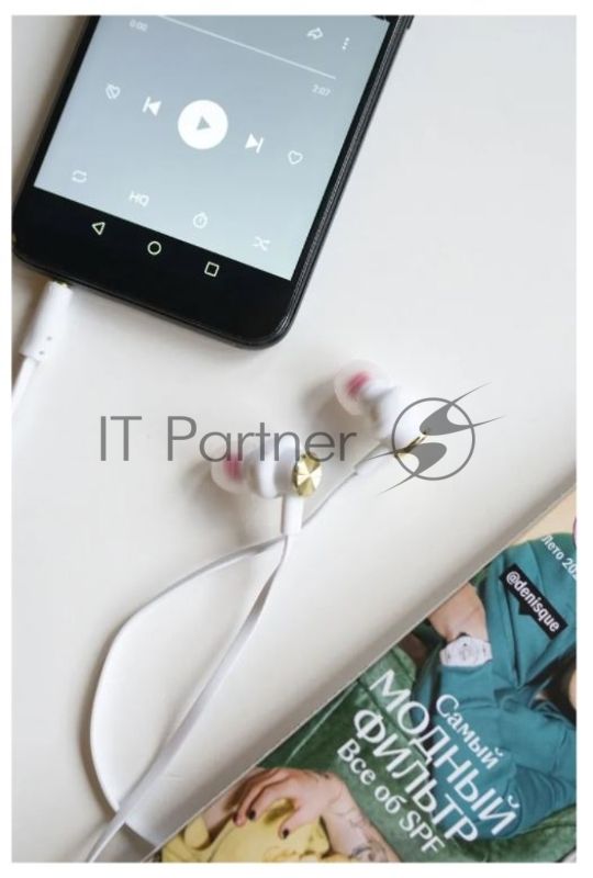Наушники вакуумные AUX разъем с МК без рег.громкости длина 1.2м More choice P42 (White Gold)