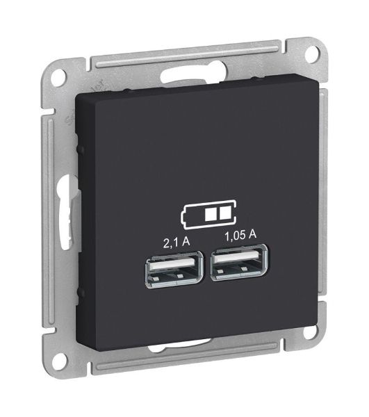 Карбон Розетка USB, 5В, 1 порт x 2,1 А, 2 порта х 1,05 А, механизм ATN001033 Schneider Electric