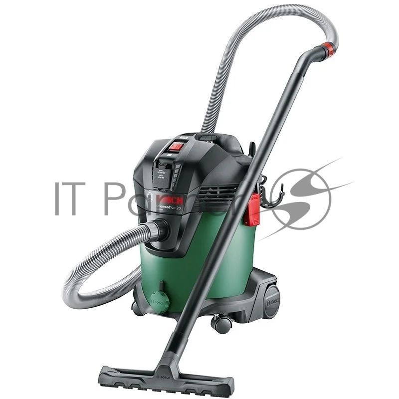 Строительный пылесос Bosch AdvancedVac20 зеленый, 300/1200 Вт, уборка сухая/влажная, пылесборник мешок/контейнер, 20 л