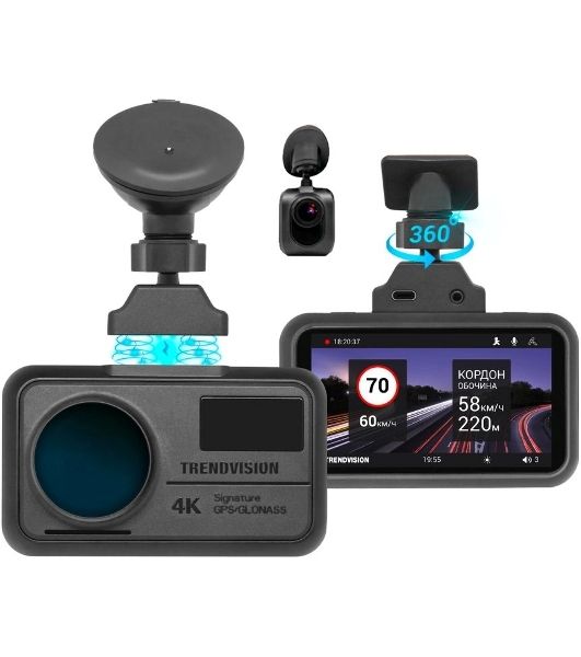 Видеорегистратор TrendVision TDR-725 Real 4K 2CH, 3840x2160, 3", с камерой заднего вида, GPS/ГЛОНАСС, Wi-Fi, G-сенсор, датчик движения, GPS-информатор