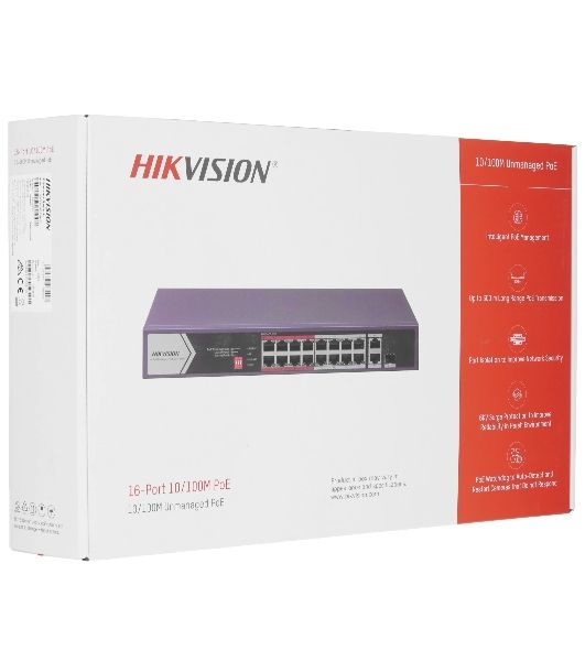 Коммутатор Hikvision DS-3E0318P-E/M(C), 16×100 Мбит/с PoE + 1×1 Гбит/с RJ45 + 1×1 Гбит/с Combo (RJ45/SFP), неуправляемый