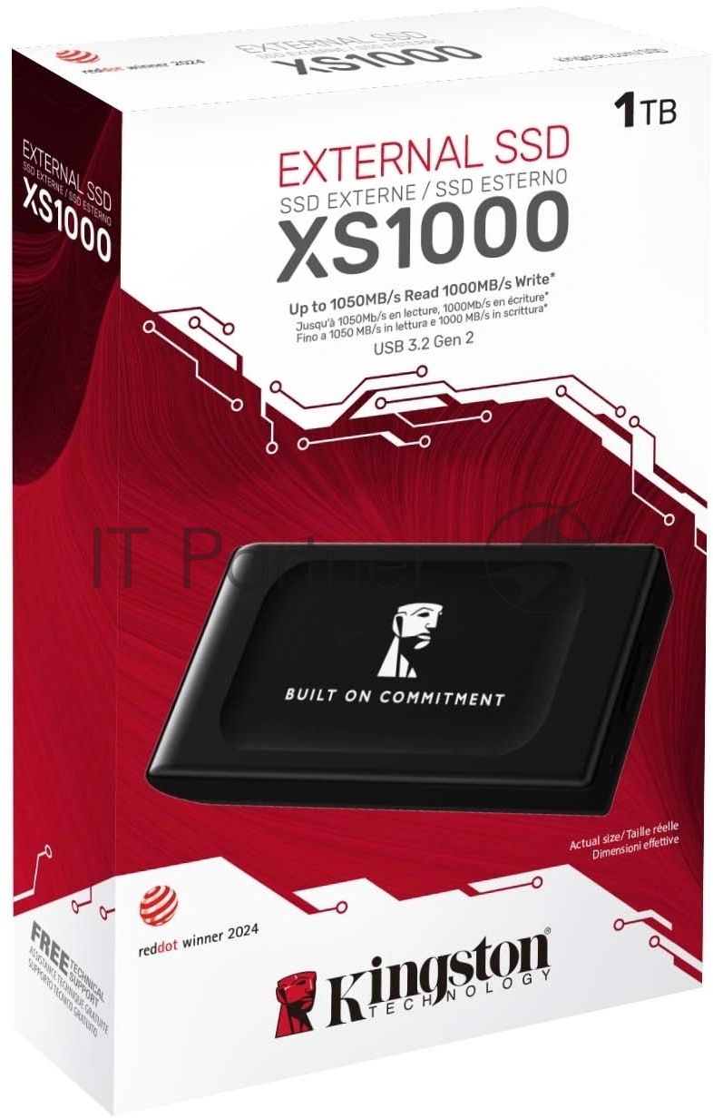 Внешний SSD Kingston XS1000, 1TB, USB 3.2 Gen 2 Type-C, R/W 1050/1000, черный