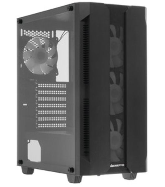 Компьютерный корпус CHIEFTEC HUNTER GS-01B-OP без БП, боковая панель из закаленного стекла, 3xARGB LED 120мм вентилятора спереди, 1xARGB LED 120мм вентилятор сзади, черный, ATX