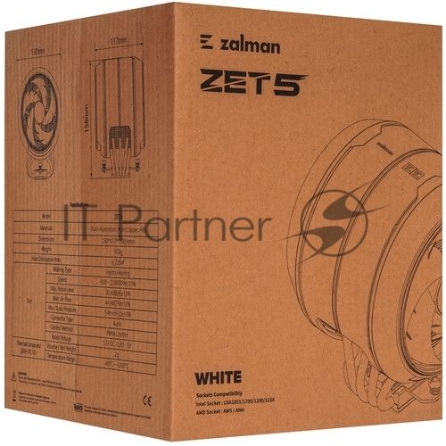 Кулер для процессора ZALMAN ZET5 белый, 5 HEAT PIPES, 4-PIN PWM, 600-2000 RPM, 30.4 DBA MAX, HYDRO BEARING, FULL SOCKET SUPPORT