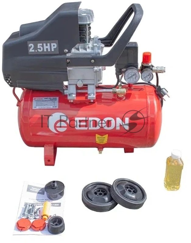 Компрессор поршневой Edon OAC-25/1600 масляный 198л/мин 25л 1600Вт красный