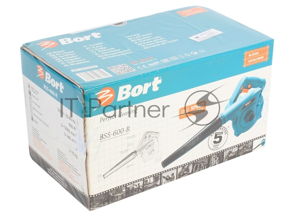 Пылесос электрический Bort BSS-600-R (Воздуходувка) (600 Вт; воздуховка; регулировка скорости; 13000 об/мин; 240 м3/час; пылесборный мешок)