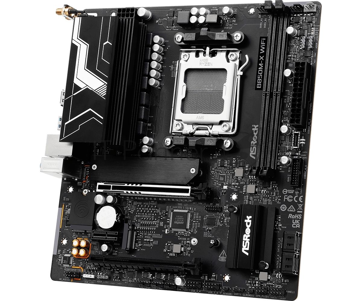 Материнская плата ASROCK B850M-X WIFI R2.0, AM5, AMD B850, 2xDDR5, 4xSATA, 2xM.2, 1xPCIe 5.0 x16, 1xPCIe 4.0 x4, 1xPCIe 3.0 x1, 1xDP, 1xHDMI, 1x2.5Gb LAN, Wi-Fi 6E, BT 5.2, 1xUSB-C 5Gbps, 3xUSB-A 5Gbps, 2xUSB-A 2.0, 3x3.5 мм, 7.1, mATX