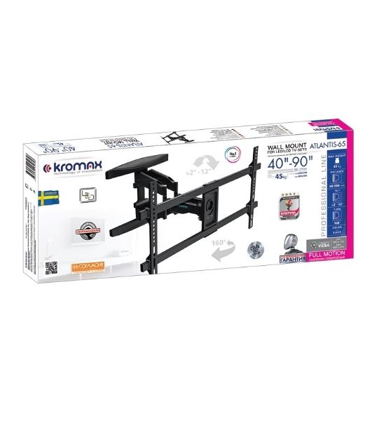 Кронштейн для телевизора Kromax ATLANTIS-65 черный 40"-90" макс.45кг настенный поворотно-выдвижной и наклонный