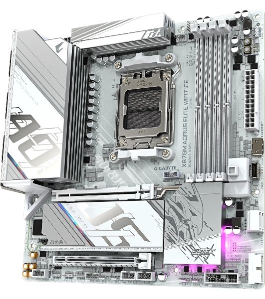 Материнская плата Gigabyte X870M AORUS ELITE WIFI7 ICE, AM5, AMD X870, 4xDDR5, 2xSATA, 2xM.2, 1xPCIe 5.0 x16, 1xPCIe 4.0 x16, 1xHDMI, 1x2.5Gb LAN, Wi-Fi 7, Bluetooth 5.4, 2xUSB-C 40Gbps (USB4), 2xUSB-A 10Gbps, 4xUSB-A 5Gbps, 4xUSB-A 2.0, 3x3.5 мм + S/PDIF