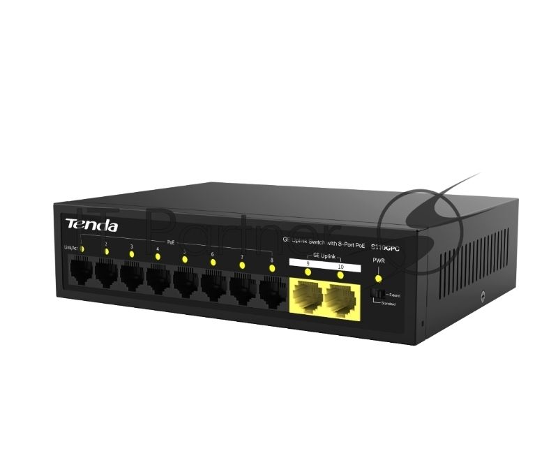 Коммутатор Tenda S110GPC, 8×100 Мбит/с PoE + 2×1 Гбит/с, неуправляемый