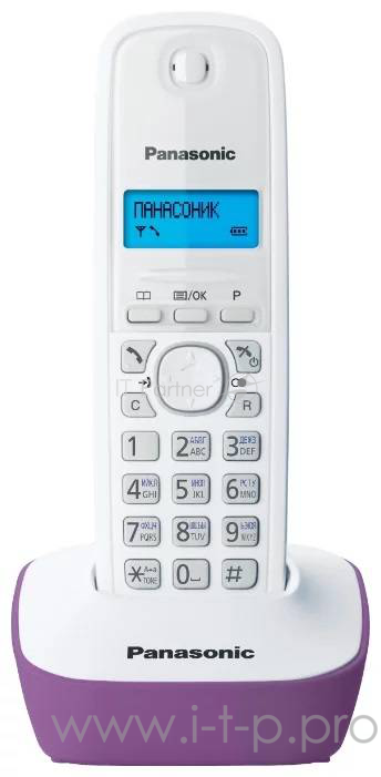 Телефон беспроводной (DECT) Panasonic KX-TG1611RUF (сиреневый) АОН, Caller ID,12 мелодий звонка,подсветка дисплея,поиск трубки