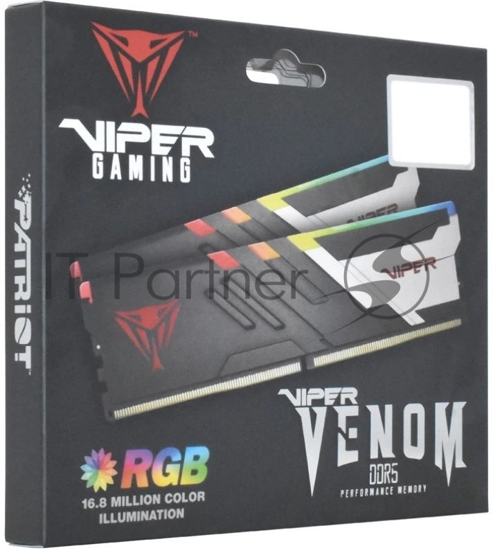 Оперативная память Patriot Memory Viper Venom, DDR5, 64GB (2x32GB), 6000 MHz, CL30, DIMM, с радиаторами, RGB, серебристый/черный