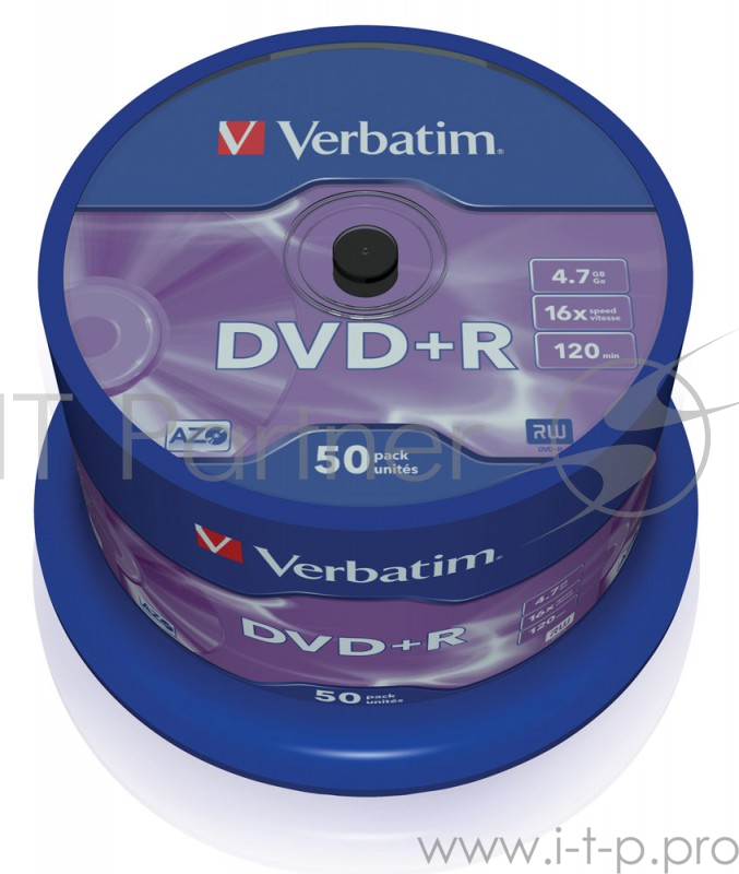Диск DVD+R Verbatim 4.7Gb 16x Cake Box (50шт) (43550)