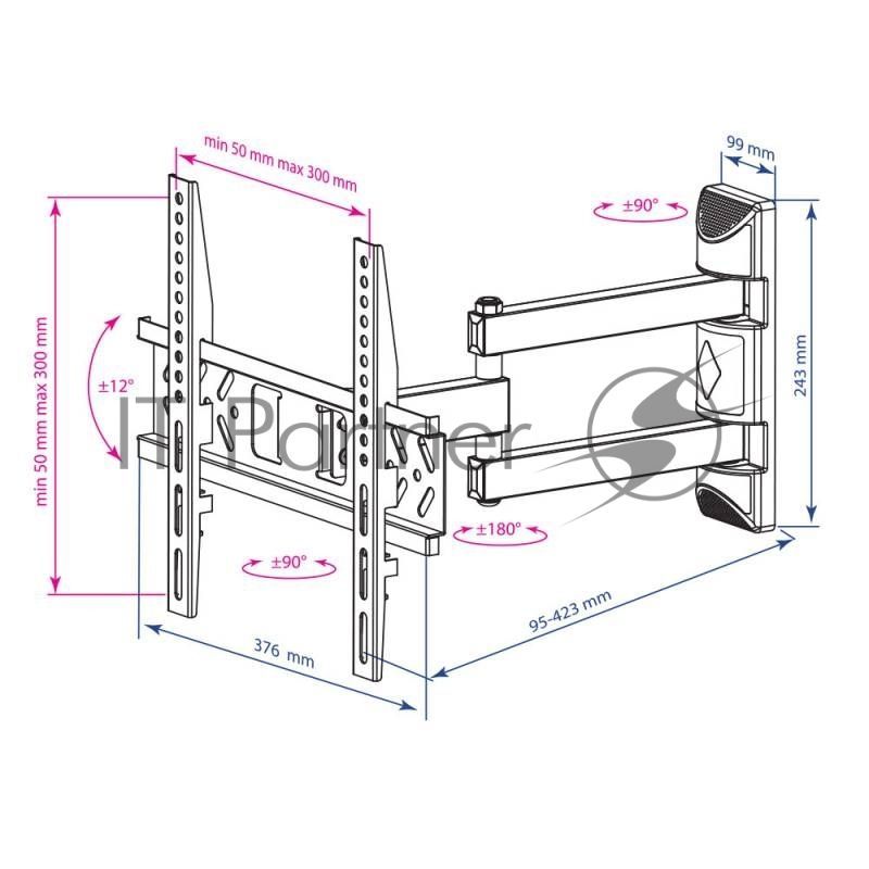 Кронштейн для телевизора Kromax PIXIS-XS черный 22"-55" макс.30кг настенный поворотно-выдвижной и наклонный