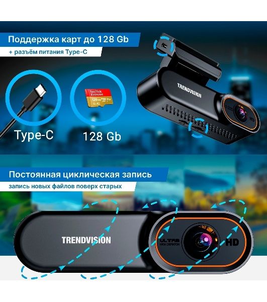 Видеорегистратор TrendVision Online SKY 4G черный 2Mpix 1080x1920 1080p 150гр. GPS внутренняя память:512Mb Ingenic T23