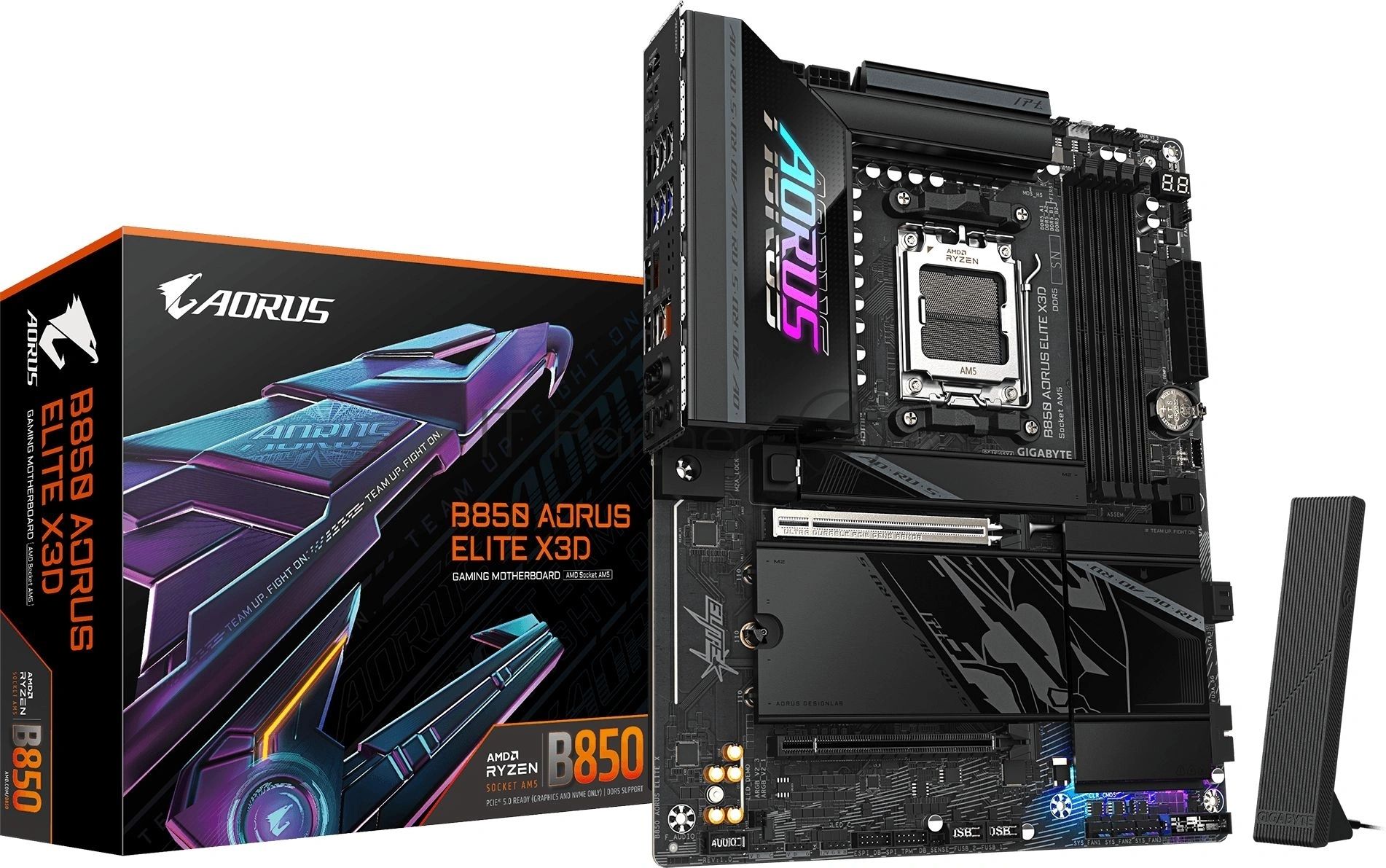 Материнская плата Gigabyte B850 AORUS ELITE X3D, AM5, AMD B850, 4xDDR5, 2xSATA, 4xM.2, 1xPCIe 5.0 x16, 1xPCIe 4.0 x4, 1xHDMI, 1x 5GbE LAN, 2xUSB 3.2 Gen 2 Type-C, 2xUSB 3.2 Gen 2 Type-A, 4xUSB 3.2 Gen 1, 4xUSB 2.0,