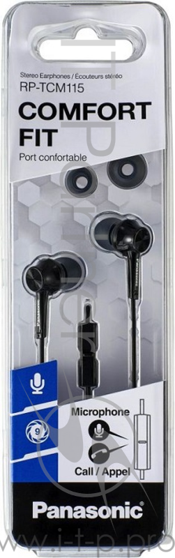 Наушники Panasonic RP-TCM115GCK внутриканальные 10-24000Гц 1.2м 3.5мм 98дБ микрофон, черный